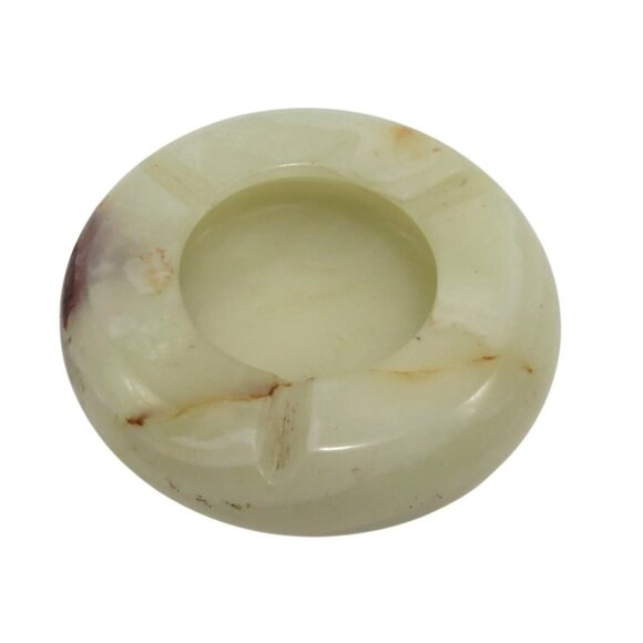 ASHTRAY Carved ONYX Round Stone with Natural Veins and Smooth Finish Vintage - Picture 1 of 8
